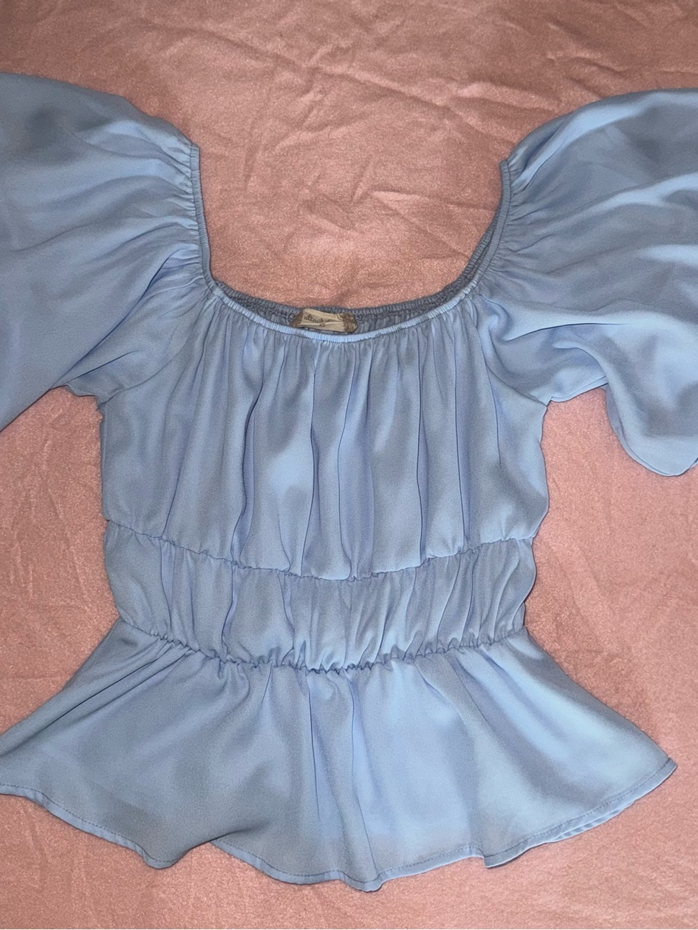 Altar'd State Light Blue Puff-Sleeve Peplum Blouse